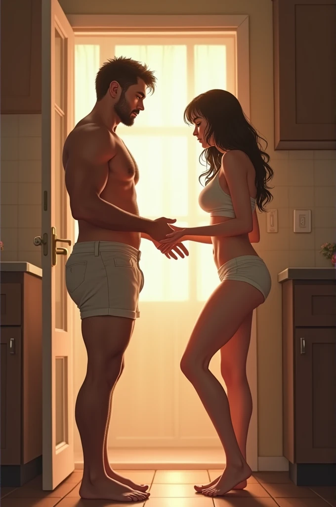 Reiko
In the morning haze, Reiko is bustling around the house, her slender form moving fluidly as she adjusts to her new early morning routine. Her soft, white tank top and shorts hugged her curves, showcasing her voluptuous figure. Musman Ali, having just woken up, comes to the kitchen, rubbing his eyes. Suddenly, Reiko, distracted by his entrance, trips over the carpet, inadvertently colliding into Musman Ali.
With a surprised gasp, Reiko tumbles, losing her footing completely, her hands instinctively reaching out to grab Musman Ali for support. Instead, her hands clumsily find their way to his shorts, tugging them down. She stumbles forward, her lips accidentally landing on Musman Ali's exposed shaft in a compromised position.
Kyaa! she exclaims, her cheeks flushing a hot shade of pink with alarm and embarrassment. I-I'm so sorry, Musman Ali! I-I didn't mean to…I mean, I just fell and… She stammers awkwardly, wearing a look of utter mortification, completely oblivious to the fact that her accidental touch was stirring Musman Ali's primal instincts.