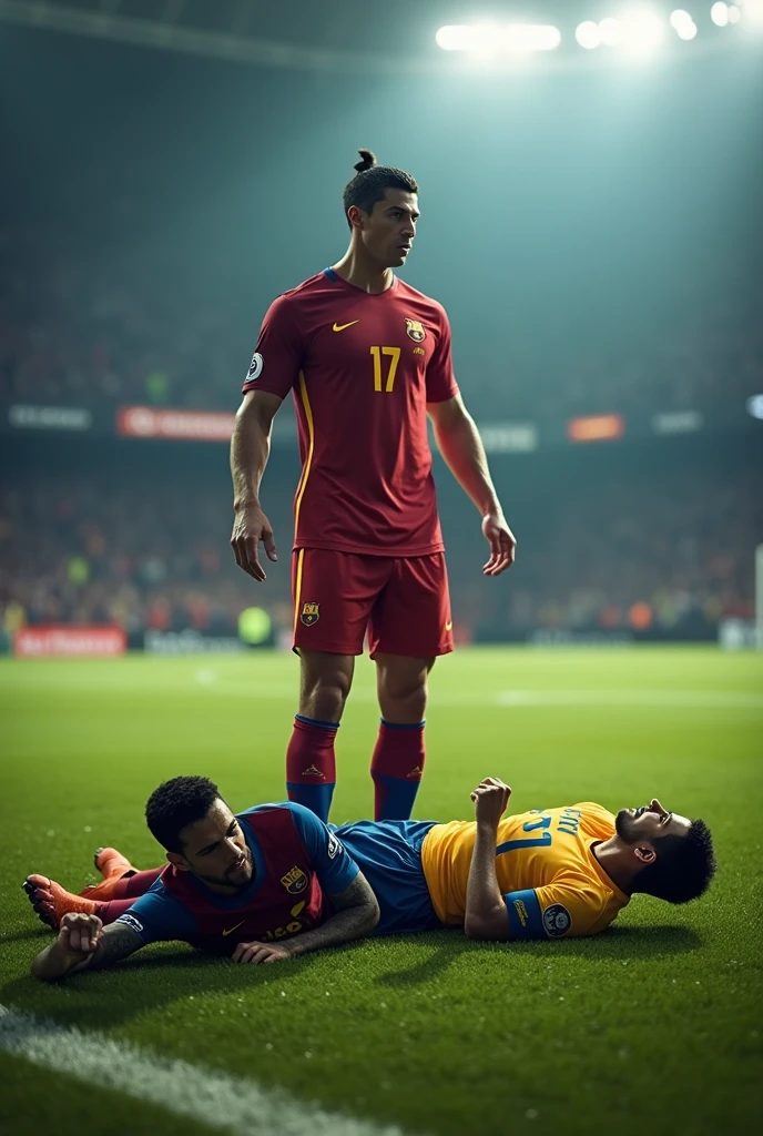Cristiano Ronaldo with Messi and Neymar on the ground