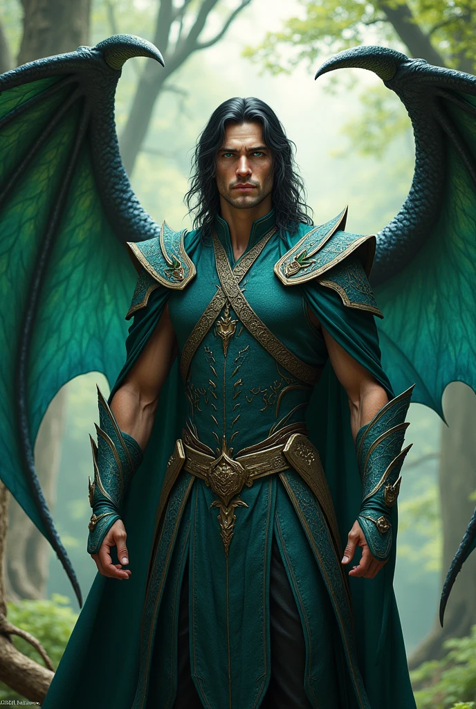 Man, blue eyes, black hair, fae, dragon wings, strong, prince