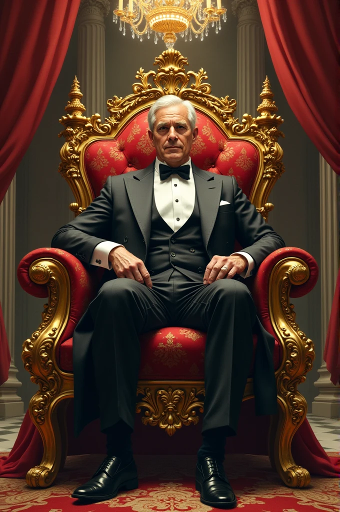 Man sitting on royal chair with set
