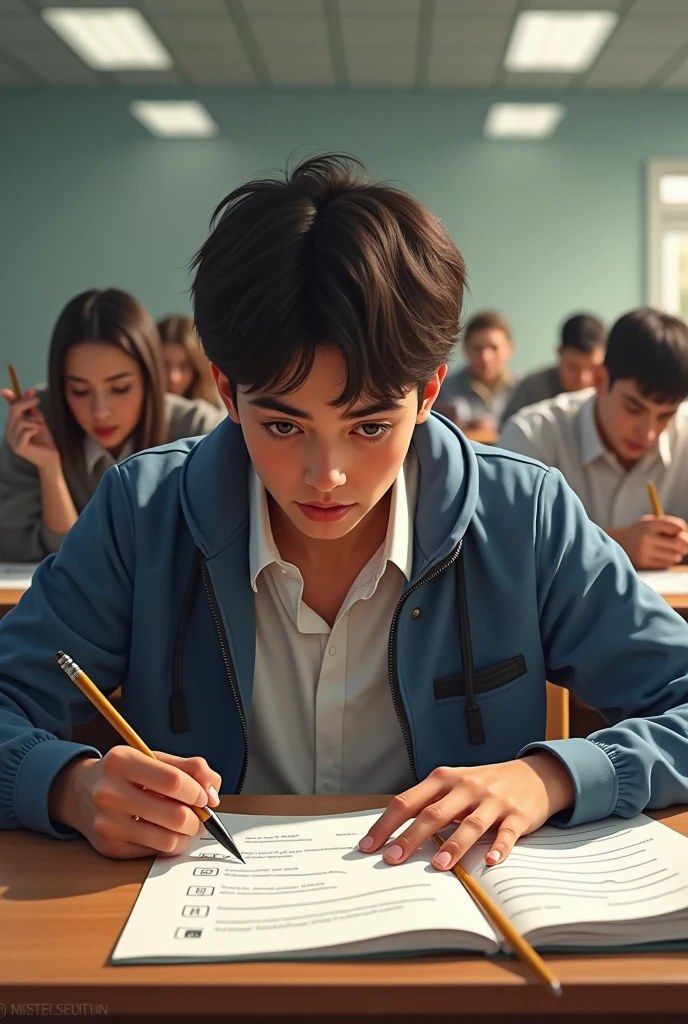 Create a person taking a test that looks realistic