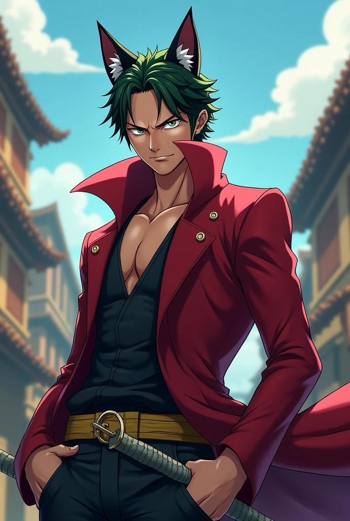 The Zoro character has cool cat ears.