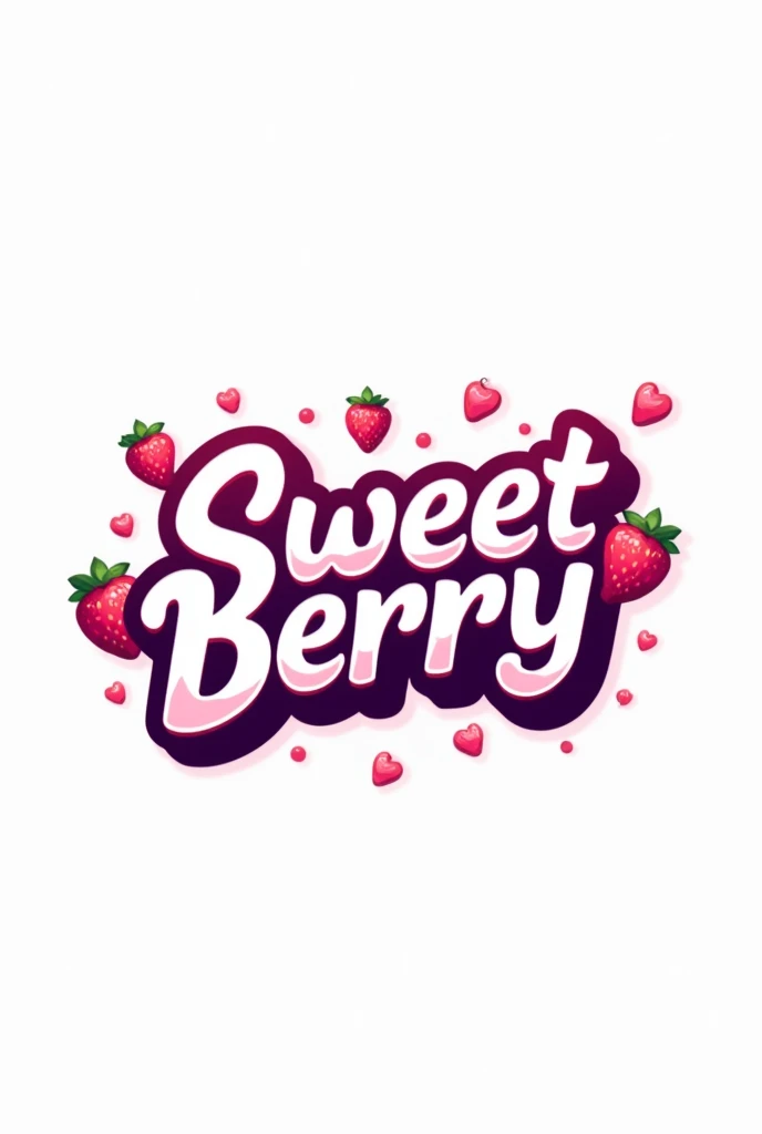 A logo with the name sweetberry in graffiti in pink and lilac tones on a white background , Keep the name as is but put some small strawberries around it
