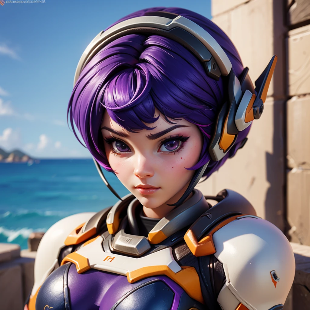 Juno overwatch cute girl nude huge tits bust hiperrealist cute face beautiful perfect 8k resolution purple hair short, cute face beautiful perfect, atlétic body slim