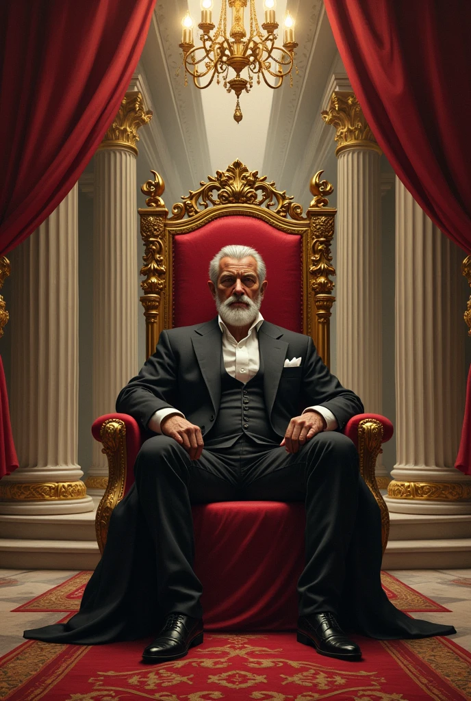 Man sitting on royal chair with set