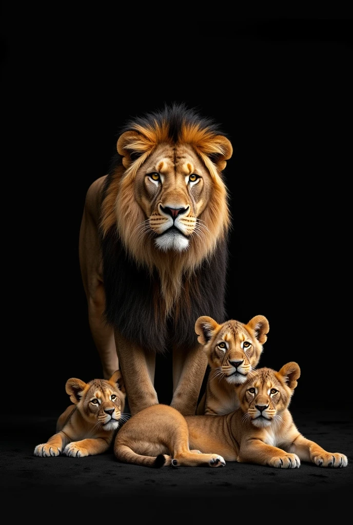 photo of lion family with black background