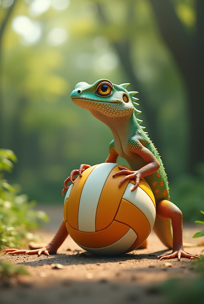 Lizard around a volleyball 