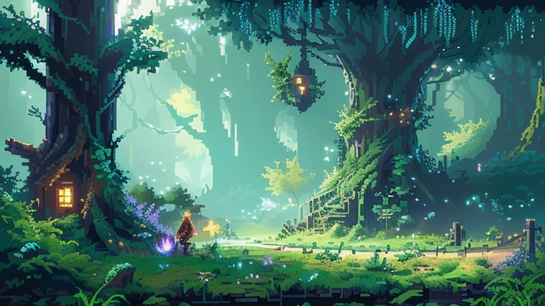 ピクセルアート風のforestのシーンのクローズアップ, beautiful Detailed pixel art, Detailed pixel artwork, Detailed pixel art, Concept pixel art, 2 d digital video game art, Highly detailed game art, detailed Digital 2D Fantasy Art, detailed digital concept art, High quality pixel art, Indie game concept art, Background Art, Digital 2D Fantasy Art,night,forest,purple,Luminous nuts,firefly