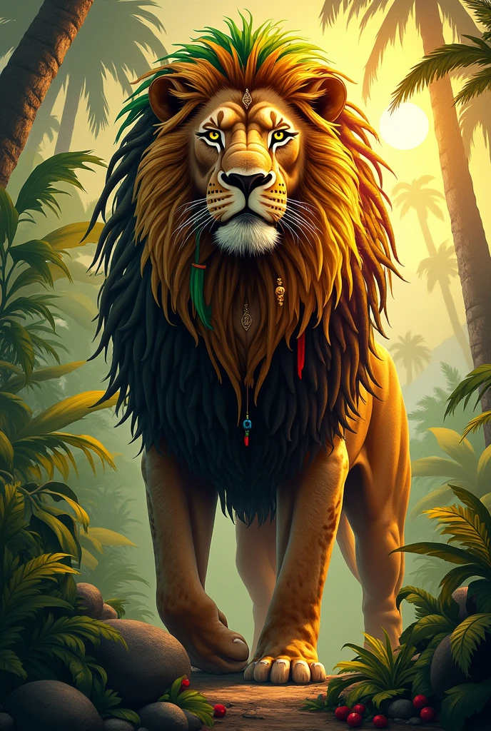In drawing create the symbol of the rasta lion