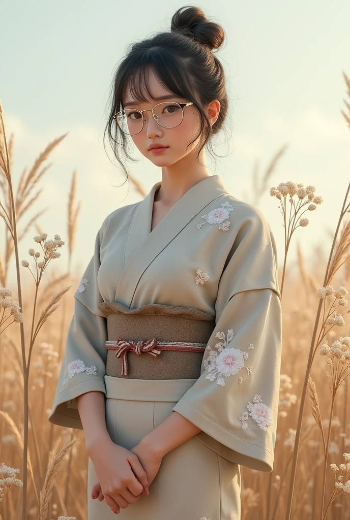 Beautiful girl wearing glasses、Celebrating Tanabata alone in a yukata,Tanabata grass,interesting,Monotonous colors、
Bold Pose