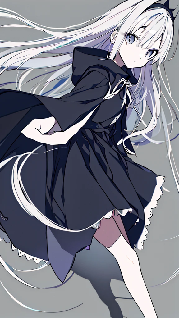 masterpiece,Best quality in best,One girl,solo,longwhiteいhair,lookingin_in_peeping in the viewer,前hairin,Simple_background,length_sleeve,Shift dress,hair_between_eye,Closed_mouth,Monochrome,Upper body,white_hair ,purple_background,((masterpiece)), ((Highest quality)), (Great designer), (Best Artist), (Best Illustrined Landscape), (Top performance), (4K Full HD), (High resolution+), (One girl) 胸の谷betweenがある(long)whiteいhair, (輝く黄色いeye), and on the side of the scenery(素晴らしい胸の谷between)Starry Sky Art and Film Tone -- Mina Pastel Style -- v5 (anime illustrined),black gothic dress,night,Sandy Beach,Upright feinher headdress,Cape,boots,small,black tights