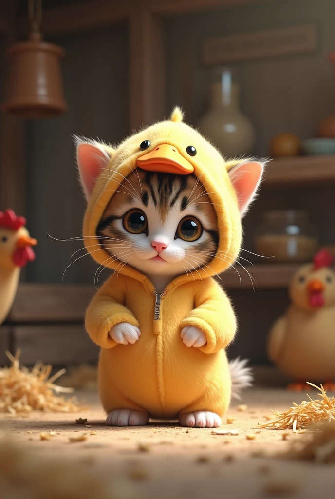 kitten cute duck kigurumi Chicken coop background Real