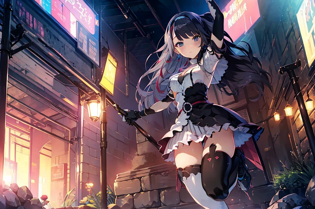 ((full body)), Girls in Anime, Blue and grey metal armor, Blue hand and thigh accessories, Short dark blue-gray hair, hair accessory, Grey Eyes, Silver earrings, nose, Curious, Healthy Skin, Very dirty, head, shoulder, Small box, arms, Have a map, Narrow waist, feet, Medium thighs, Has black robotic legs, cute, Bright colors on the shirt, Futuristic marble white palace, Shining light in the sky, Stand next to a wall, Cinematic Light, High resolution, Highest quality, Super detailed, Detailed face, (Detailed eyes), Highest quality, Super detailed, masterpiece, (Detailed face), Beautiful face, feetを見せて, short hair