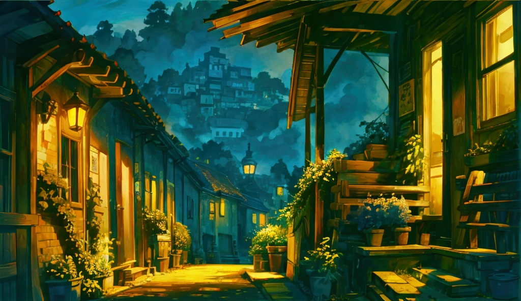 Masterpiece、An illustration、High definition、8K、Ghibli style、landscape、hostel