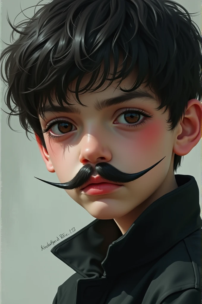 make a boy with an inverted triangle face, thin mustache and thick lips, Boy of  