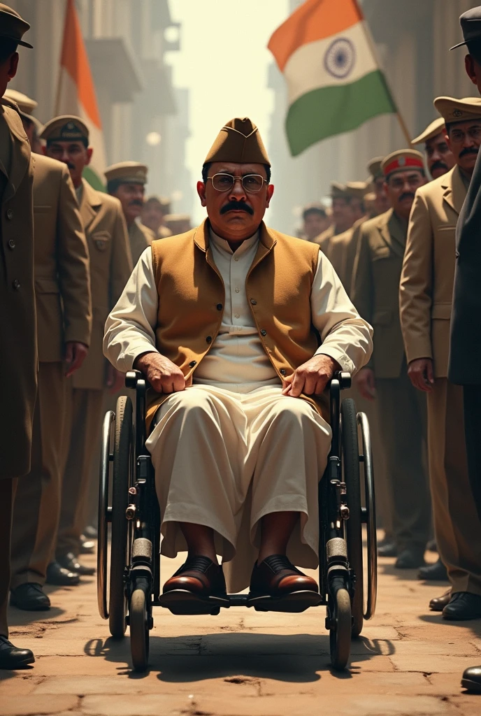 Subhash Chandra Bose with cap comes to file a nomination for a election with wheelchair 
