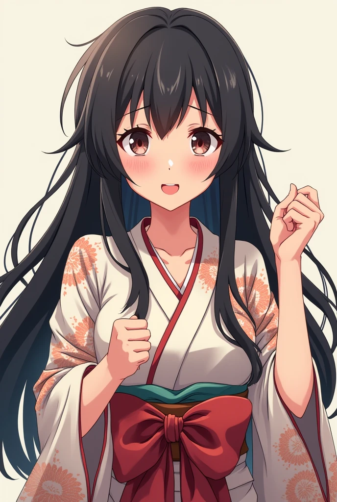 Kimono Beauty、Anime Style、Expressive、bow、Troubled face、Beautiful features、Working hard、stamp