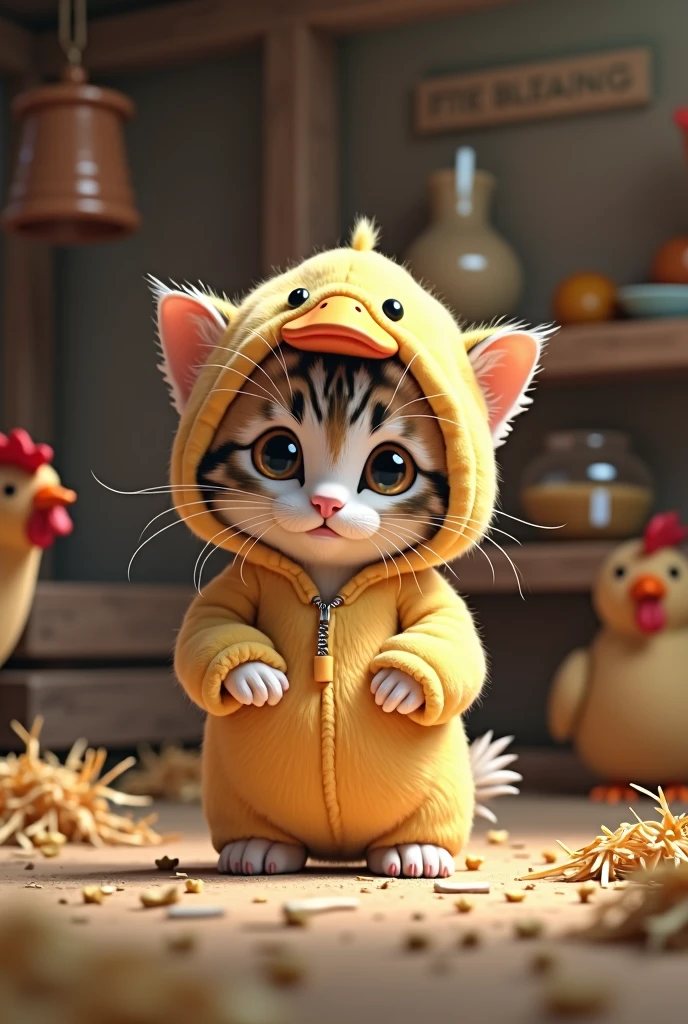 kitten cute duck kigurumi Chicken coop background Real