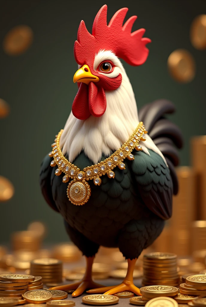 Rich chicken with lots of money

