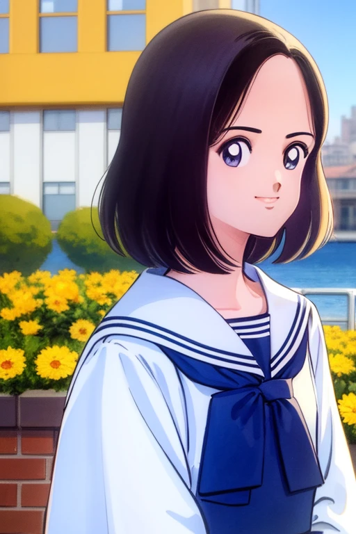 One girl, Hikari, Black Hair, short hair, amount, Sailor suit, View your viewers, Highest quality, Ultra-high resolution, (((masterpiece))),, smile,, (Highest quality, masterpiece:1.3)