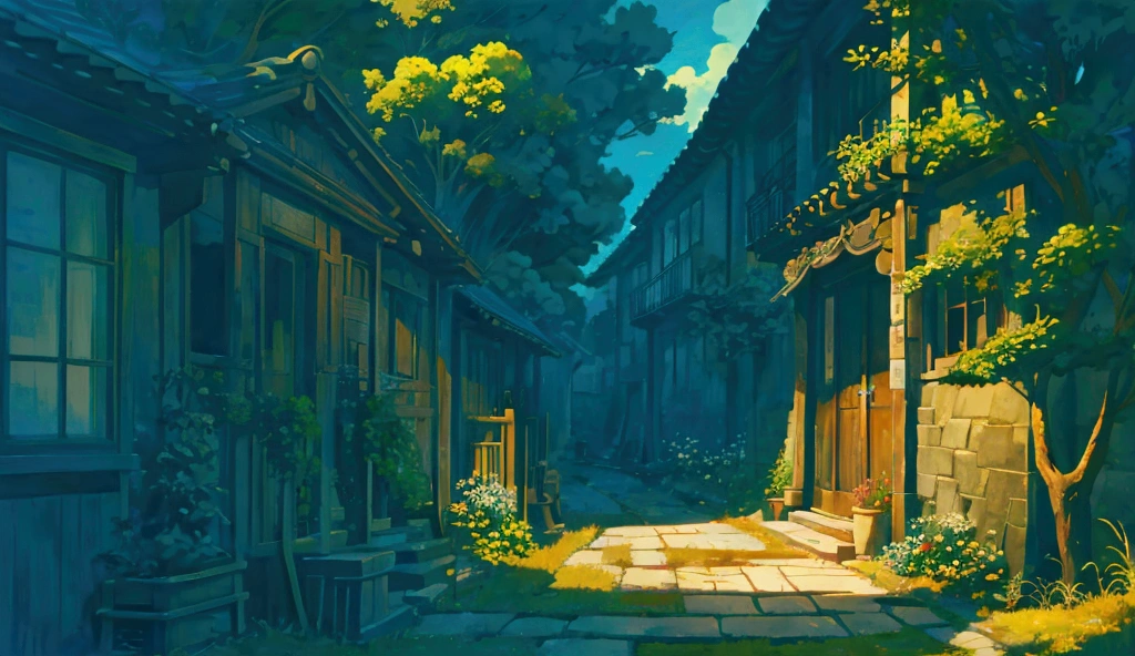 Masterpiece、An illustration、High definition、８K、Ghibli style、landscape、hostel
