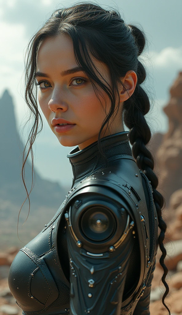 arafed image of a woman in a sci - fiction scene, android jones and chris dyer, portrait of sofia vergara, square enix cinematic art, movie promotional image, shot on imax, muspelheim, protagonist in foreground, paul atreides, imax render, evil sorceress, ellora, imax  