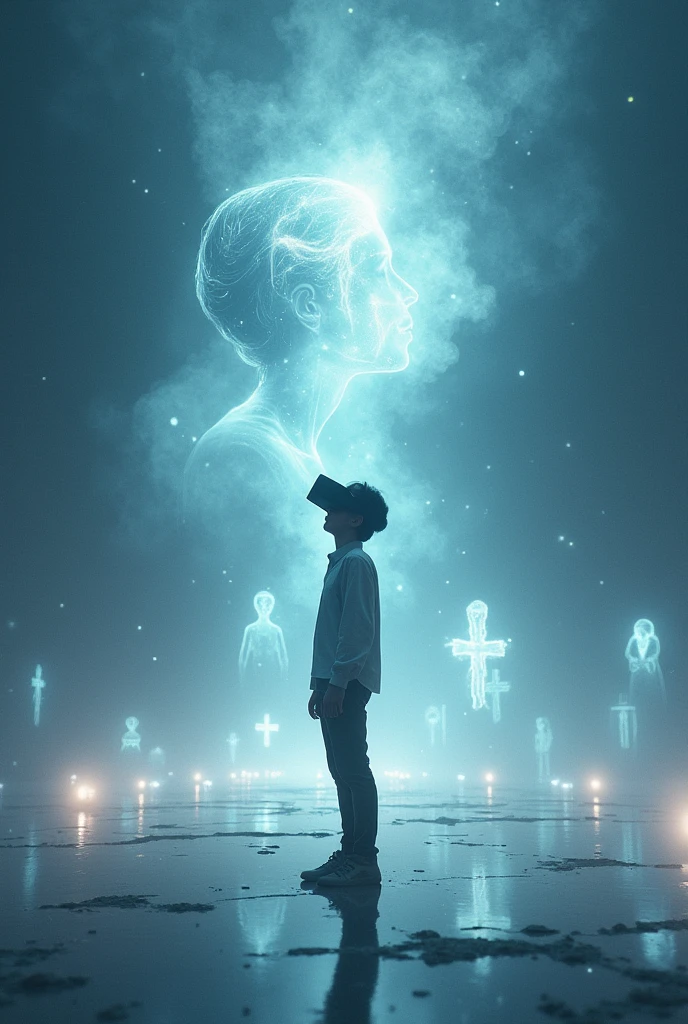 Ethan immerses himself in a 3D virtual reality world designed to help people cope with loss. The world is an ethereal landscape filled with floating memories and holographic representations of Lily.
