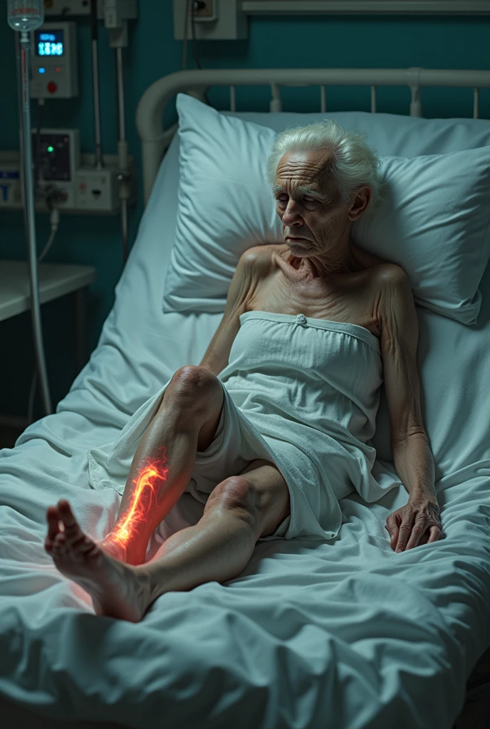 old pacient, pain leg, cianosis on the foot