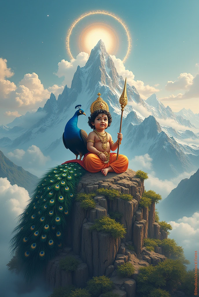  God Muruga on mountain with peacock 