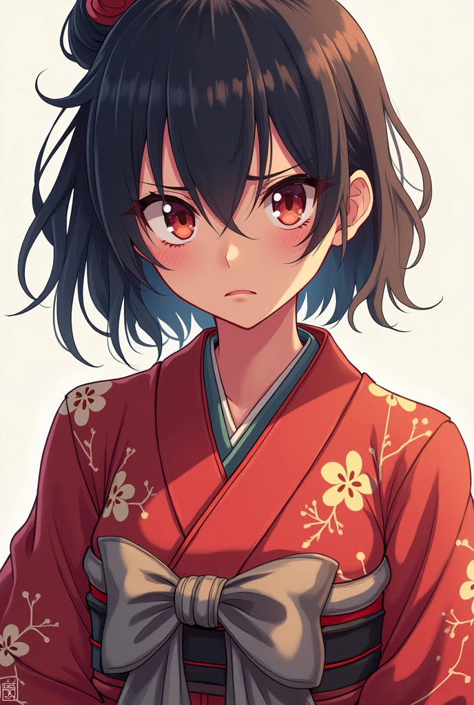 Kimono Beauty、Anime Style、Expressive、bow、Troubled face、Beautiful features、Angry appearance、stamp