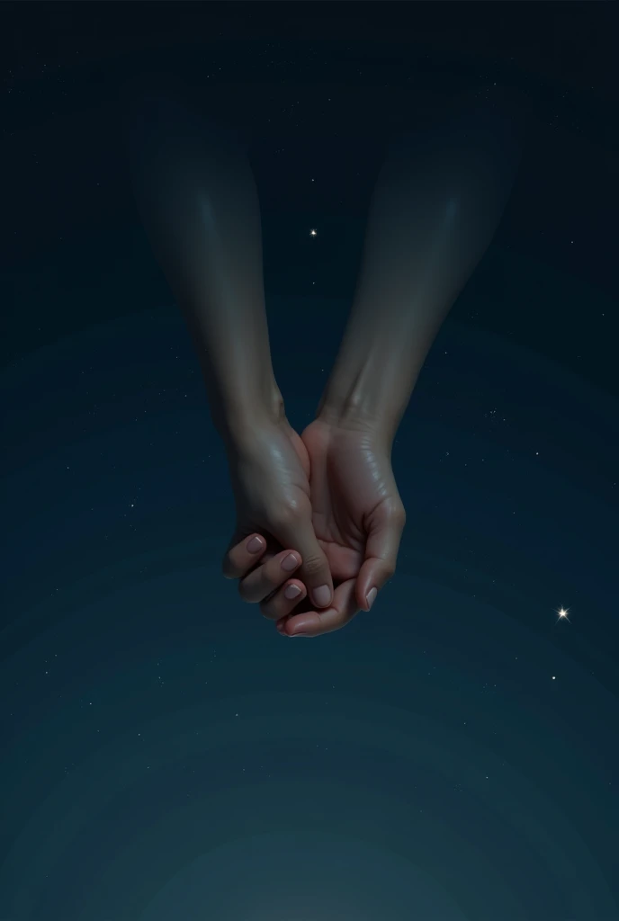 Holding hands in night sky with only few stars. Only hands in the night sky not people 