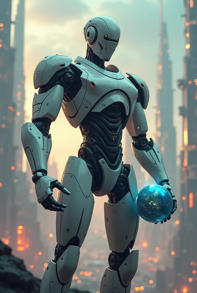 Robot holding future of world
