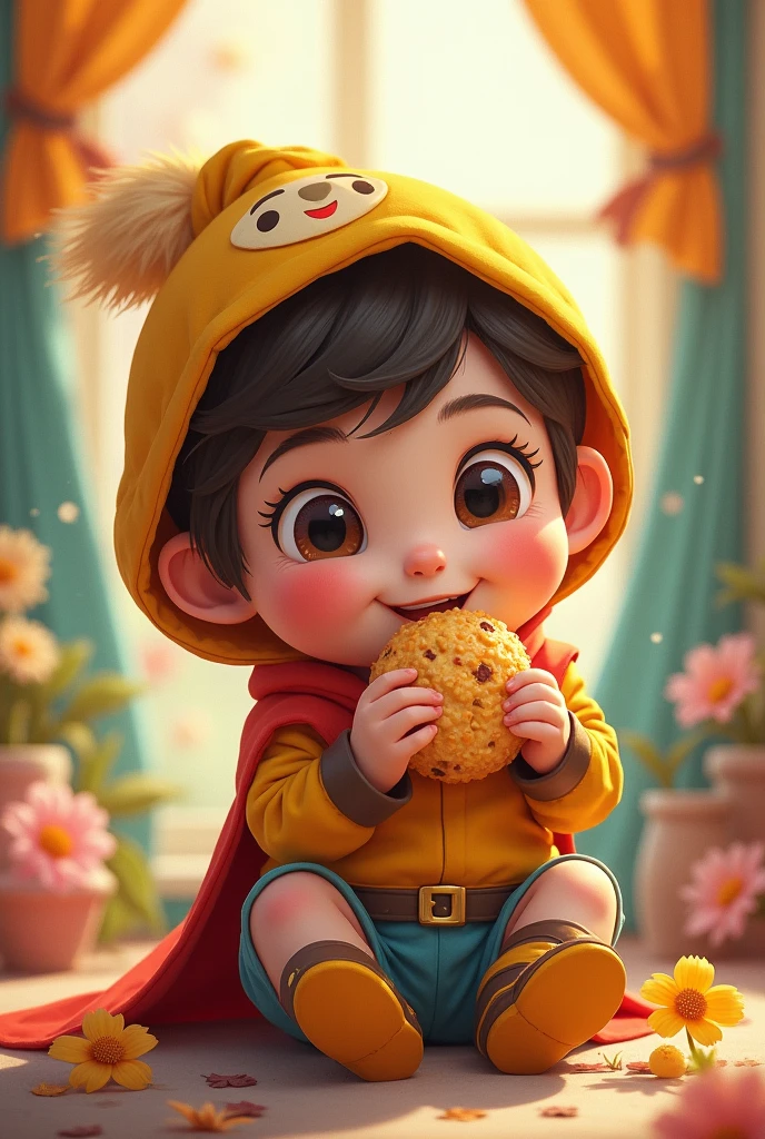 Cute little hero with snacks