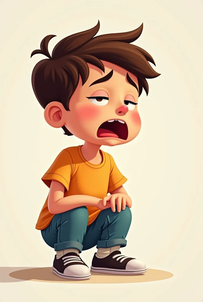 boredom: A boy with an expression of disinterest, maybe looking at the clock or with a yawn. Animated image for children 