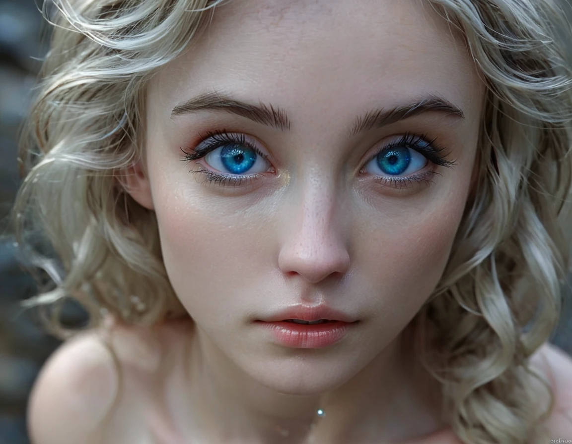 elf girl, 1, nude,angelical face,bright skin, skinny body, blue eyes, realistic eyes, wavy hair, dark fantasy film, white skin, extremely realistic photo, extremely detailed pixels and particles, sexy pose, high-angle shot, soft focus, detailed background, 4k, high resolution, full body show, high resolution background, 3d realistic render, enhance hands eyes and face, realistic hands, pose showing hands, full body show, 