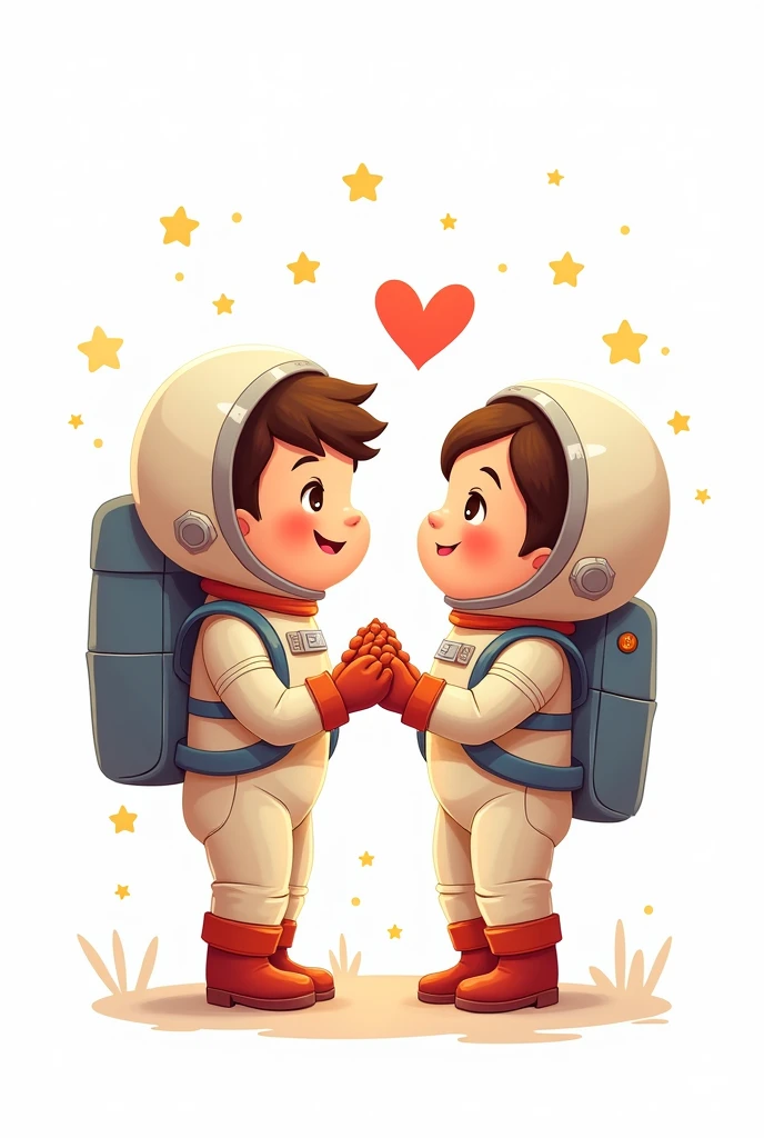 Male & female astronauts lovely moment full cartoon picture. It should be extraordinary & with white background. 