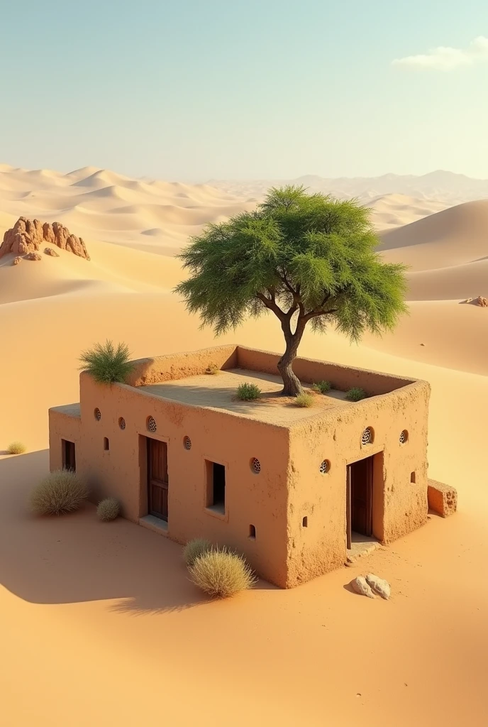 Jaisalmer desert mude house with tree