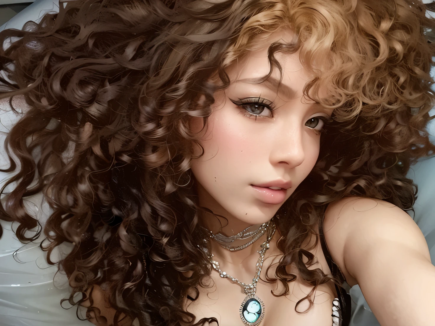 Mermaid eyes, sensuous, latina, Bblack hair, Asian, 