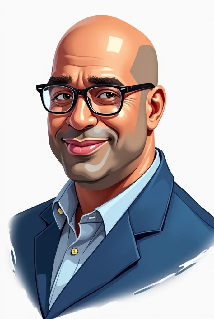 Create a logo art for councilman EDILSON 22222 bald with glasses and blue shirt