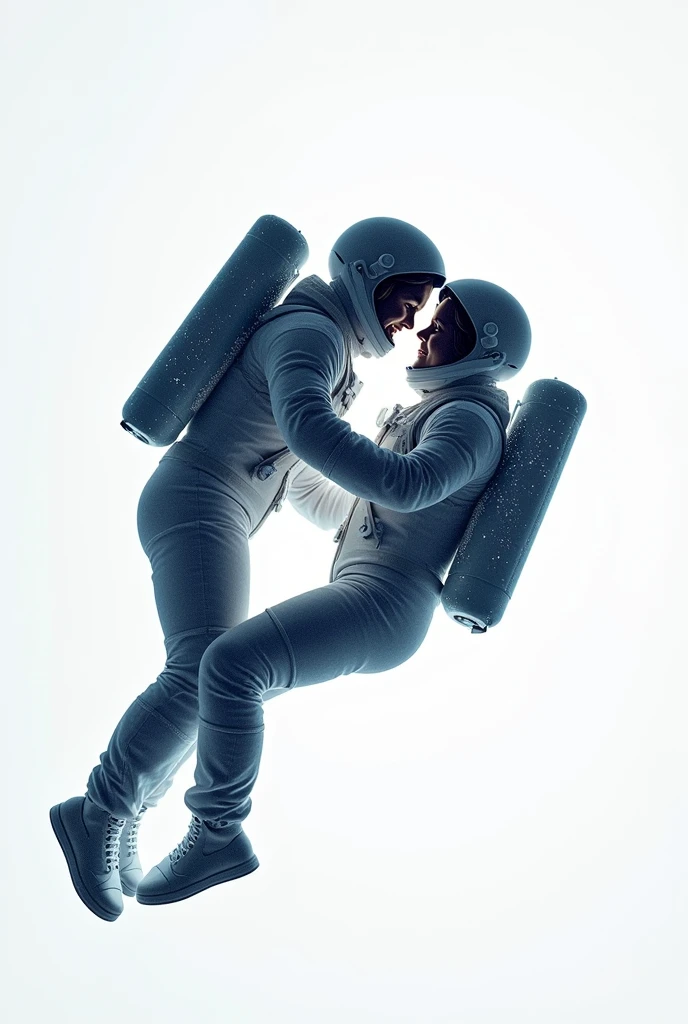 Male & female astronauts lovely moment full  picture logo type. It should be extraordinary & with white background. 