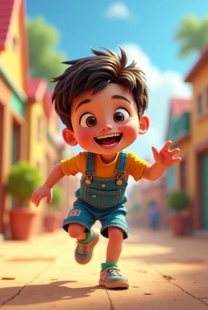 Do exercise: A boy running, jumping or doing some kind of physical activity with an expression of energy and fun. Animated image for children