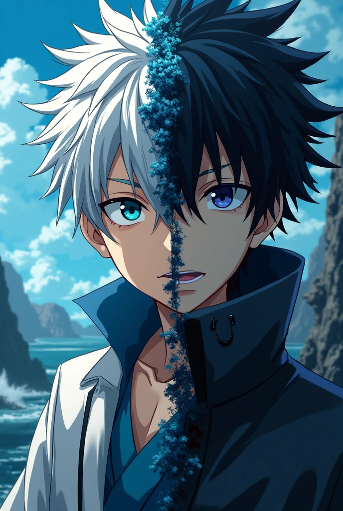 Je voudrais 2 fonds d'écran où sur un il y a gojo satoru et sur l'autre geto suguru et lorsque on mets ces deux images à côté l'une de l'autre cela fait une seule image