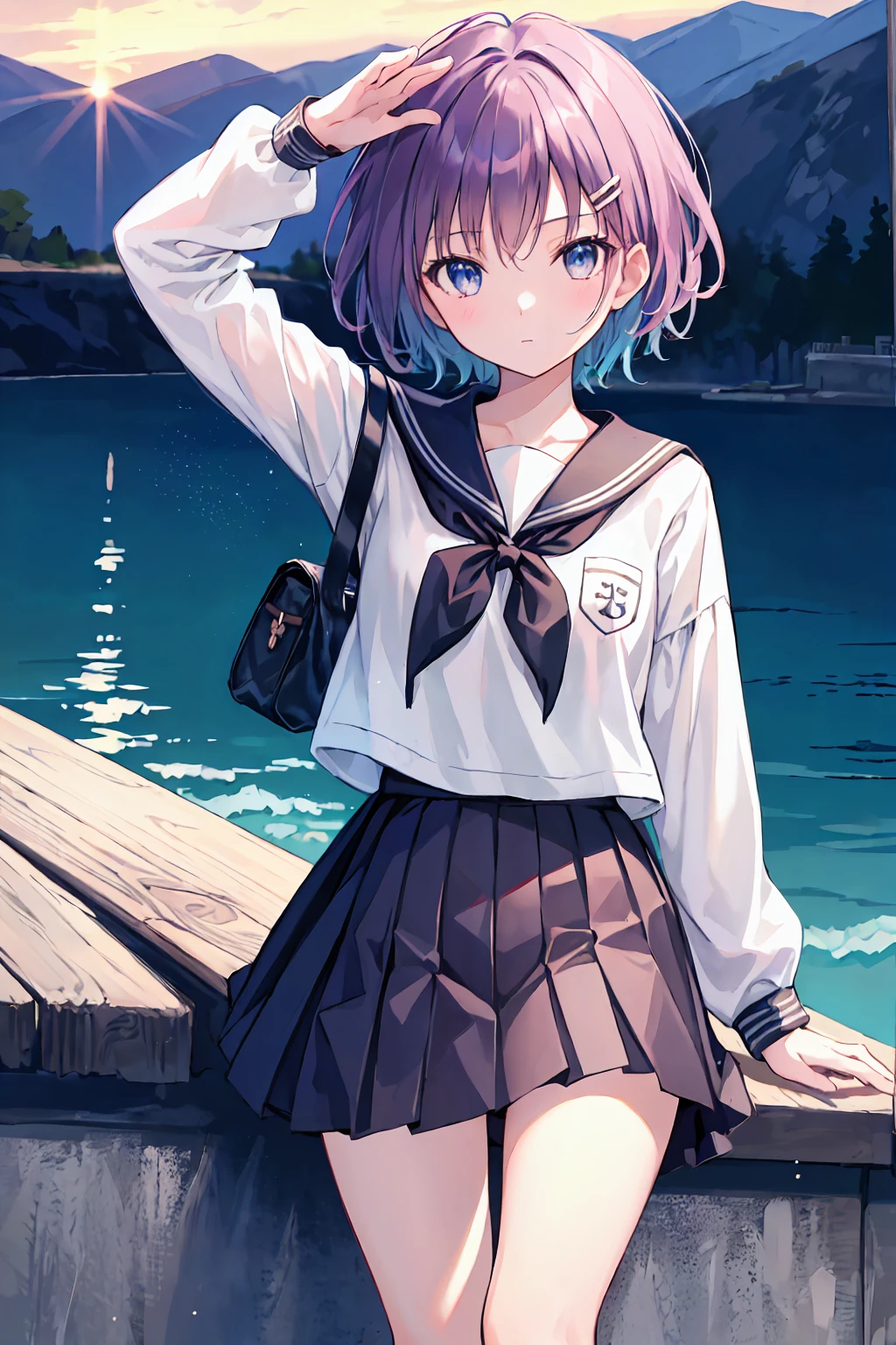 Highest quality, Anime Moe Art Style,Best Anime 8K Konachan Wallpaper,pixiv Contest Winner,Perfect Anatomy, (Please draw a girl walking sleepily to school.. ),break, One girl, (alone,,child,:1.3),high school student, short hair, amount, (Hair on one eye:1.4),Complete limbs, Full Finger,Medium chest, between legs, Small eyes,Precise black eyes, Hair Clip, Sailor suit, skirt,Summer route to school. break,Very detailed,High resolution,Very detailed肌, Professional Lighting,8k eye detail, (Cute illustrations:1.2),