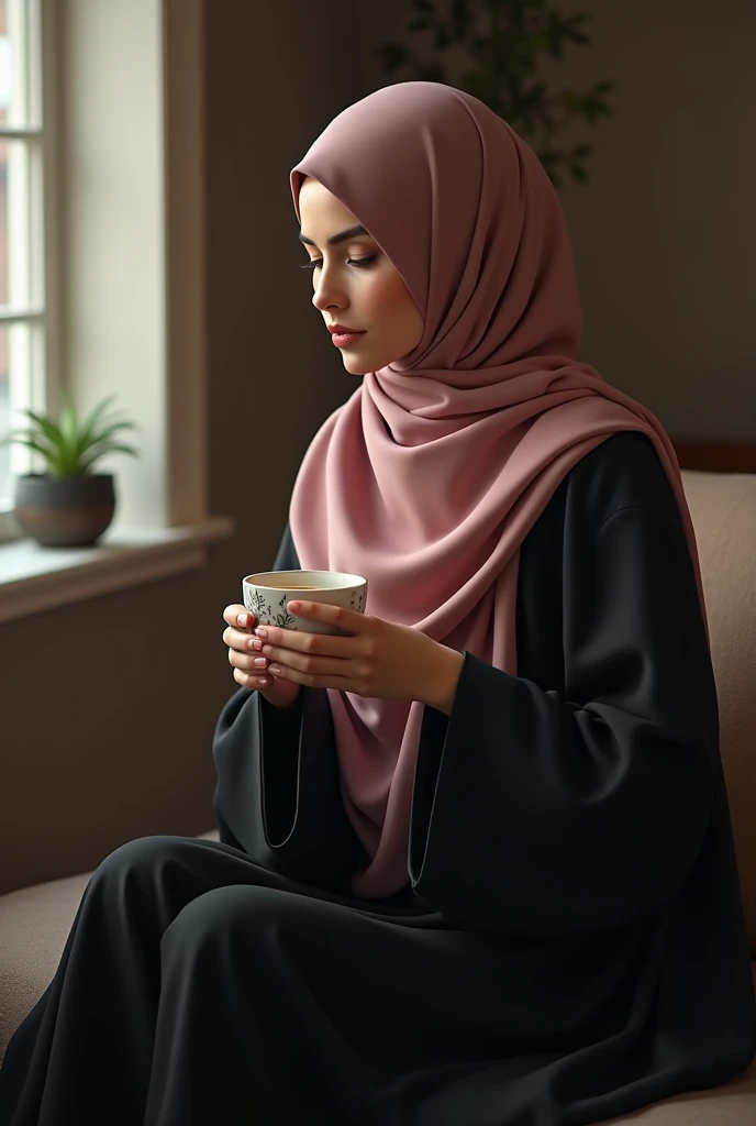 Beg coffee abaya,pink khimar