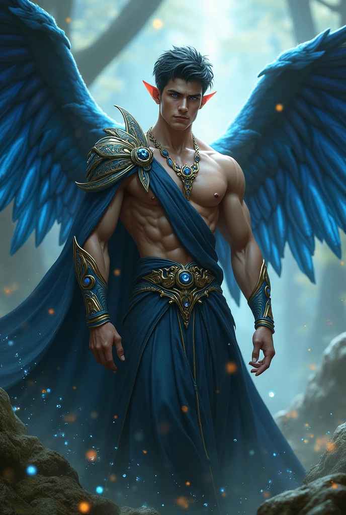 Man, blue eyes, black hair, fae, wings, strong, prince,