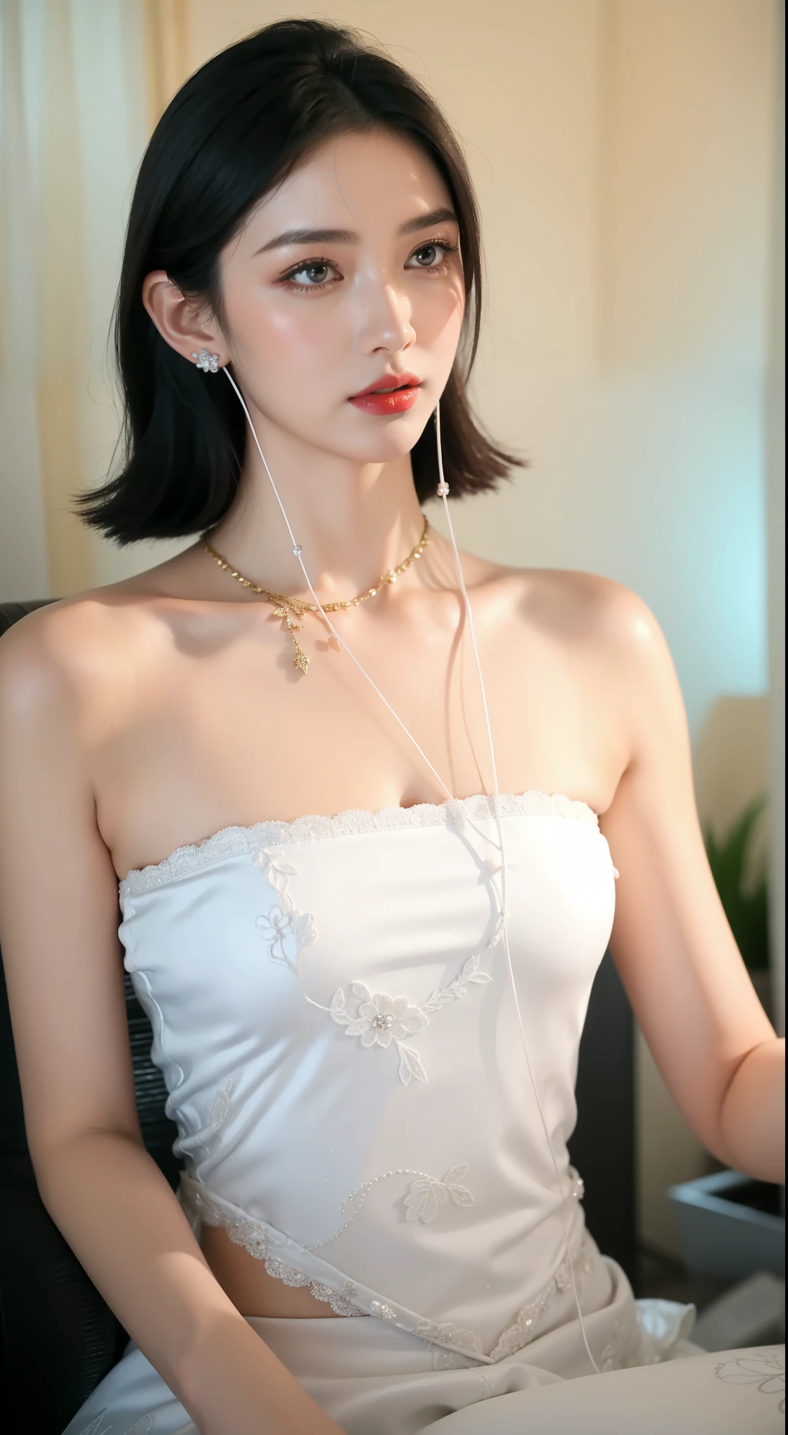 Very detailed, Delicate face, Realistic style, Stock Photography , rich and colorful, Surrealism, Realistic textures, Dramatic Lighting, Distiller 800 (8K, original photo, Better quality, masterpiece: 1.2), Very detailed, (Extremely delicate skin: 1.2), 8K Ultra HD, SLR camera, Soft Light, high quality, 冰冻Queen,Snow Castle,Blue pupils,Apply red lipstick,Queen,Gorgeous clothing, Gold Jewelry,Printed lace,Silk dress,Pearls, diamonds, and gems,Moon Goddess,Silver Diamond Armor,breasts symmetrical,Lace print dress