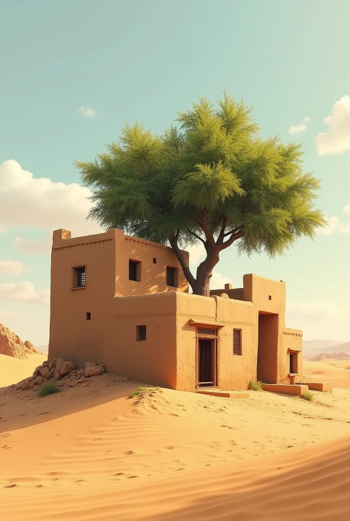 Jaisalmer desert mude house with tree