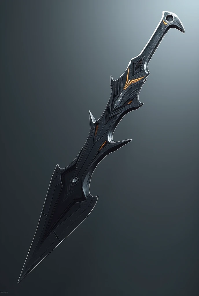 Envision a sleek adaptive blade, with a shifting, fluid shape that changes form to adapt to its surroundings, and a slender, high-tech hilt made of dark metal.