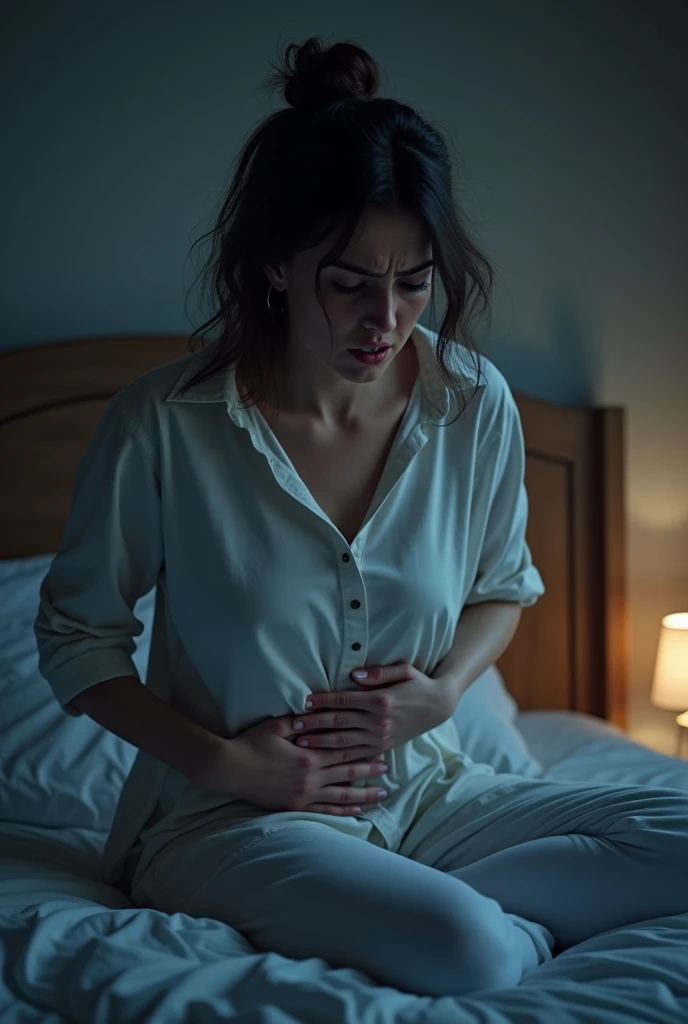A woman with a stomachache in more pain