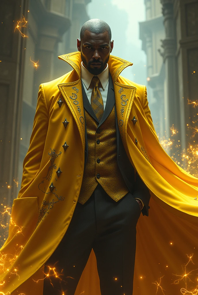 Wizard in yellow wearing a suit with black skin